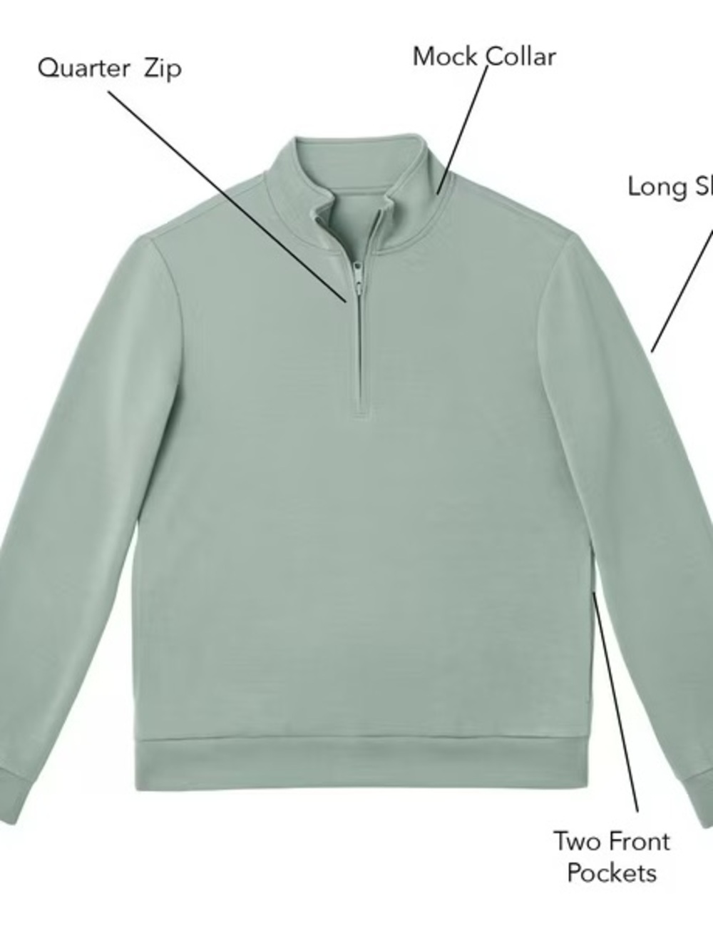 Sandwash Lightweight Quarter-Zip Pullover - Sage Green - Picture 3 of 5